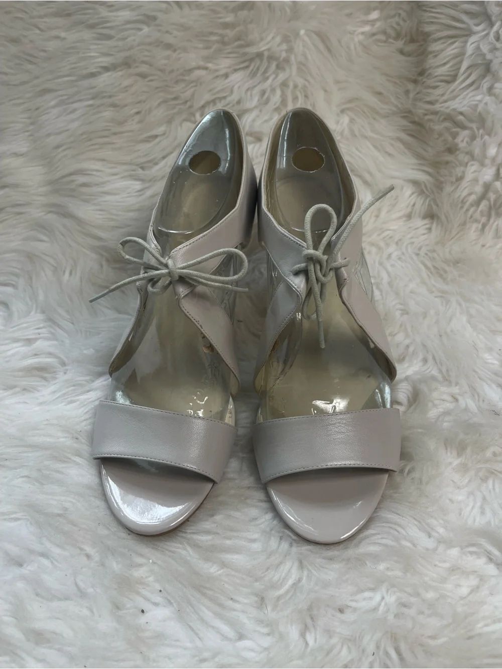 Nine West leather Beige lace up open toe heels SZ12M